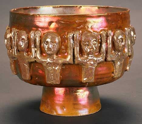 Gold Luster Bowl with 12 Gold Luster Figures