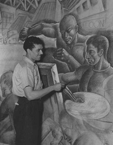 Elmer Brown Painting WPA Mural, late 1930s