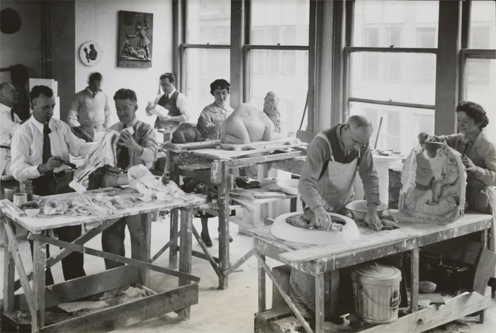 Sculptors at work in New York under the auspices of the Works Progress Administration’s Federal Art Project.