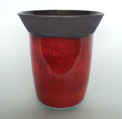 Deep Red Pot with Black Rim