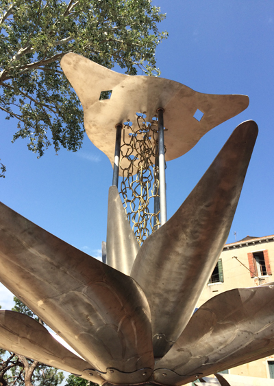 Allison Newsome with her RainKeep sculpture in Venice, Italy