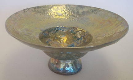 Gold-Green Luster Footed Bowl