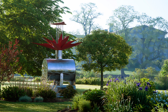 Rainkeep sculpture, "Whorl" by Allison Newsome in Bristol, RI