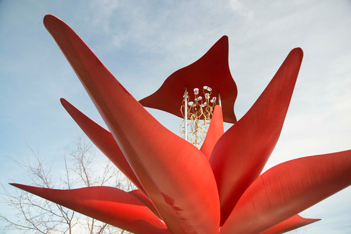 Rainkeep sculpture, "Whorl" by Allison Newsome in Bristol, RI