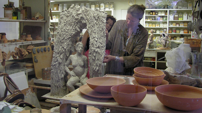 Allison Newsome Working in Beatrice Wood's Studio